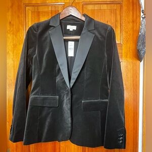 LOFT Women's Elegant satin Trim Black Velvet Blazer